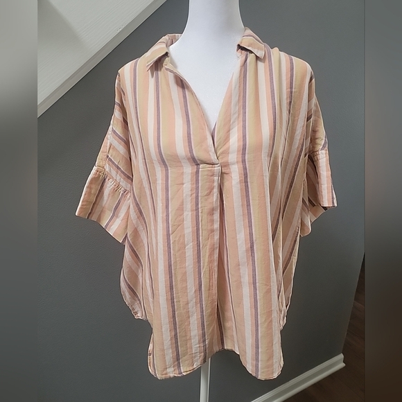 Madewell Courier Button-Back Shirt in Rainbow Stripe Large Cotton Comfy - Picture 3 of 7